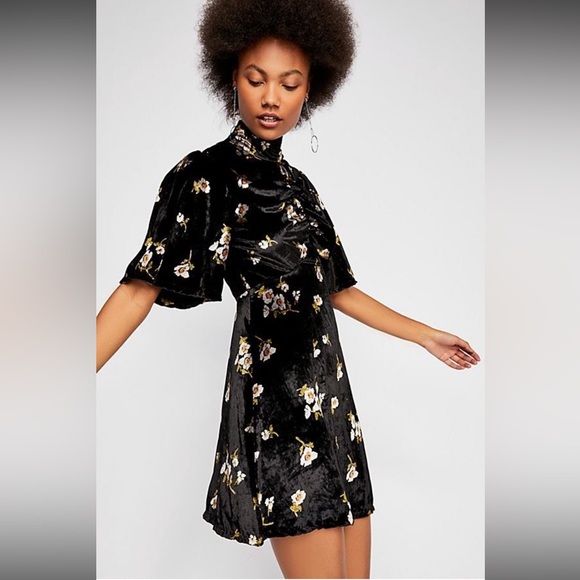 Free People Dresses & Skirts - Free People - Be My Baby Velvet Floral Mini Dress